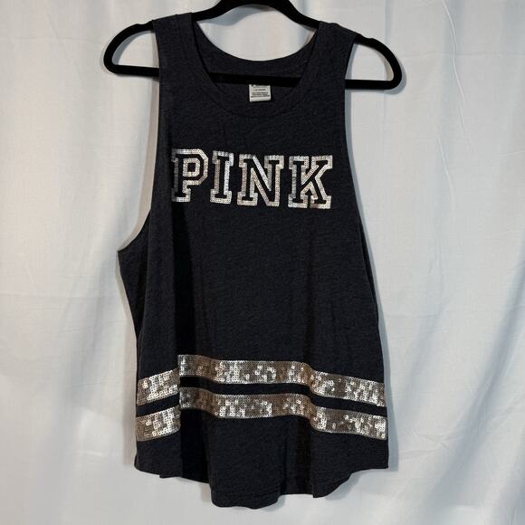 PINK VS Tank Top With Gold Sequin Logo Sz Large - Picture 2 of 5